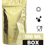 Torebka doypack PREMIUM GOLD 100 ml 85x50x145 mm PET12/ALU8/PE75 + easy open BOX 4500 szt.