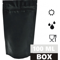 Torebka doypack 100 ml 85x50x145mm BLACK MATT OPP20mat/AL8/PE70 + easy-open BOX 3000 szt.