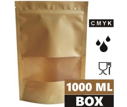 Doypack ECO SMALL WINDOW PLUS 1000 ml 180x90x290mm PAP45/PET12/PE75 + easy-open BOX 750 szt.