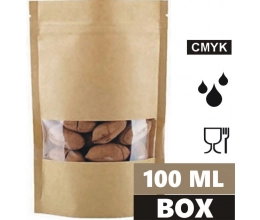 Doypack ECO SMALL WINDOW 100 ml 85x50x145mm PAP45/PET12/CPP30 + easy-open BOX 3000 szt.