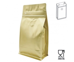 FLAT BOTTOM GOLD MAT 500g 130x90x255mm OPP20mat/PETmet12/PE80 + struna boczna + wentyl W (kpl. 100 szt.) FLAT BOTTOM GOLD MAT 500g 130x90x255mm OPP20mat/PETmet12/PE80 + struna boczna + wentyl W (kpl. 100 szt.)